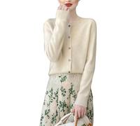 WLLDDDIU Damen Kaschmir Cardigan, Rundhalsiger Strick mit Knöpfen, Weicher, Flauschiger Langärmliger Gestrickter Pullover, Herbst Winter Warmpullover, Mantel für Legere Büropartykleidung Beige XL