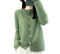 WLLDDDIU Damen Kaschmir Strickjacke Rundhals Button Down Fluffiger Strickpullover Mäntel Langarmige Strickwaren Weicher Warmer Herbst Winterpullover Pullover Top Grün M