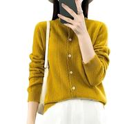 WLLDDDIU Damen Kaschmir Strickjacke Rundhals Button Down Shirt Fluffiger Strickpullover Mäntel Langarmige Strickkleidung Weicher Warmer Herbst Pullover Pullover Top Gelb L