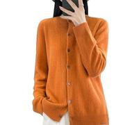 WLLDDDIU Damen Kaschmir Strickjacke Rundhals Knopf Vorderseite Langarm Strickpullover Weicher, Warm Strukturierter Strickpullover Herbst Winter Cozy Jersey Oberbekleidung Orange M