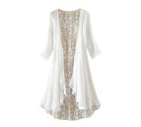 WLLDDDIU Damen Kimono Cardigan Aus Spitze, 3/4 Ärmel, Offene Vorderseite, Transparenter Chiffon Überwurf, Eleganter Langer Bolero Stola für Hochzeiten, Abendveranstaltungen, Sommer und Freizeit,