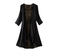 WLLDDDIU Damen Kimono Cardigan Aus Spitze, 3/4 Ärmel, Offene Vorderseite, Transparenter Chiffon Überwurf, Eleganter Langer Bolero Stola für Hochzeiten, Abendveranstaltungen, Sommer und Freizeit,