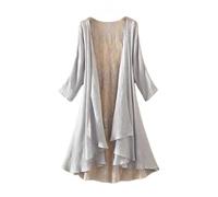 WLLDDDIU Damen Kimono Cardigan Aus Spitze, 3/4 Ärmel, Offene Vorderseite, Transparenter Chiffon Überwurf, Eleganter Langer Bolero Stola für Hochzeiten, Abendveranstaltungen, Sommer und Freizeit,