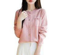 WLLDDDIU Damen Merinowoll Cardigan, Langärmeliger Crewneck Pullover, Leichter Stricktrick Cardigans Pullover mit Herzknöpfen, Schicke Ausgefranste Strick Oberseite, Herbst Strick Oberbekleidung
