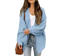WLLDDDIU Damen Oversized Grobstrick Strickjacke Vorne Offen Lange Laterne Ärmel Gestrickte Strickjacke Locker Geschnitten Casual Pullover Mantel für Herbst Winter Mode Outfits Hellblau XXL