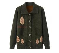 WLLDDDIU Damen Strickjacke,Herbst Winter Strickpullover Mantel mittleren Alters und Ältere Menschen Verdickt Plus Samt Gestrickte Strickjacke Alte Dame Lässig Revers Top Frühling Herbst Mutter Wa