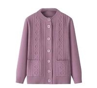 WLLDDDIU Damen Strickjacke Langarm,Strickjacken für Ältere und mittlere Altersgruppen, Vintage, Quadratische Knöpfe, Zopfmuster, Dicker Pullover für Alte Damen, Lässiges Oberteil, Damenpullover