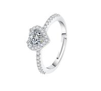 WLLDDDIU Damenring mit Herzförmigem Naturstein, 925Er Sterlingsilber, Verstellbare Ringschiene, Zirkonia-Halo, Verlobungsring, Schmuckgeschenk für Jahrestag, Geburtstag und Muttertag