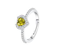 WLLDDDIU Damenring mit Herzförmigem Naturstein, 925Er Sterlingsilber, Verstellbarer Ringschiene, Zirkonia-Halo, Verlobungsring, Schmuckgeschenk für Jahrestag, Geburtstag und Muttertag, Oliven-Citr