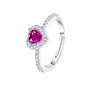 WLLDDDIU Damenring mit Herzförmigem Naturstein, 925Er Sterlingsilber, Verstellbarer Ringschiene, Zirkonia-Halo, Verlobungsring, Schmuckgeschenk für Jahrestag, Geburtstag und Muttertag, Rubin