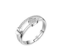 WLLDDDIU Ein Liebevolles Geschenk für Mama: Doppelherz-Ring Aus 925Er Sterlingsilber mit Zirkonia, Verstellbares Offenes Band, Trendiger Liebesring - Schmuckstück für Mama, Ehefrau Oder Freundin