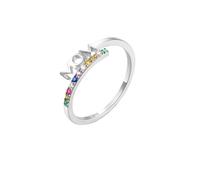 WLLDDDIU Ein Liebevolles Geschenk für Mama: Ring Aus Sterlingsilber mit Dem Buchstaben „Mom“ und Mehrfarbigen Kristallen. Eleganter, Minimalistischer Stapelring. Wunderschöner Schmuck, Ideal Als