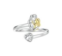 WLLDDDIU Ein Liebevolles Geschenk für Mama: Zweifarbiger Herzring mit Der Aufschrift „Mama & Kind“, Damenring Aus Sterlingsilber mit Zirkonia, Verstellbares Offenes Band, Schmuckstück für Mutte