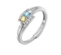 WLLDDDIU Ein Liebevolles Geschenk Von Der Tochter für Mama: Geburtssteinring Aus 925Er Sterlingsilber mit Zirkonia, Verstellbarer Offener Ring, Ideal für Geburtstag und Thanksgiving.
