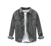 WLLDDDIU Herren Cordhemdjacke, Langärmelig, Leichte Bluse, Zum Zuknöpfen, Lässige Shacket mit Brusttasche, Reguläre Passform, Herbst/Winter, Holzfäller Strickjacke, Dunkelgrau, L