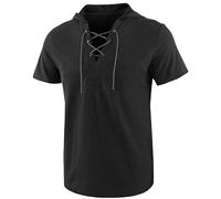 WLLDDDIU Herren Hemd, Lässige Baumwollhemden für Herren, Kurze Ärmel, Kapuzenhemden mit Schnürung, Lockere Passform, Vintage Kostüm, Piratenhemden, Klassische Renaissance Hemden für mittelalte