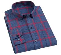 WLLDDDIU Herren Kariertes Flanellhemd mit Langen Ärmeln und Button Down, Lässiger Arbeitshemd Weiches, Gebürstetes Baumwoll Overshirt mit Brusttasche, Regular Fit Kariertes Oberteil für Herbst W