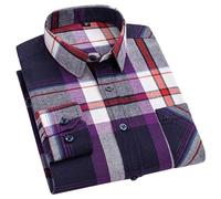 WLLDDDIU Herren Kariertes Flanellhemd mit Langen Ärmeln und Button Down, Lässiger Oberhemd Im Herbst, Weiches Gebürstetes Baumwollhemd, Stylische Karierte Herrenoberteile für Den Täglichen Bür