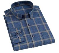 WLLDDDIU Herren Kariertes Flanellhemd mit Langen Ärmeln und Legerem Arbeitshemd - Weiches, Gebürstetes Baumwollüberhemd mit Brusttasche, Kariertes Oberteil für Herbst, Winter, Schichtung Marine