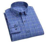 WLLDDDIU Herren Kariertes Flanellhemd mit Langen Ärmeln und Legerem Arbeitshemd - Weiches, Gebürstetes Baumwollüberhemd mit Brusttasche, Kariertes Oberteil für Herbst, Winter, Schichten Blau 3XL