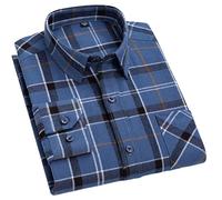 WLLDDDIU Herren Kariertes Flanellhemd mit Langen Ärmeln und Legerem Oberhemd Herbst, Weiches Gebürstetes Baumwollhemd, Stylische Karierte Herrenoberteile für Den Täglichen Bürowochenend Blau XL