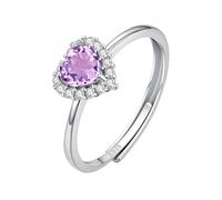 WLLDDDIU Herzförmiger Edelstein-Solitär-Halo-Versprechensring Für Frauen, Silberne Geburtssteinringe, Jahrestag, Cz, Simulierter Diamant, Ehering Für Sie Mit Box, Amethyst