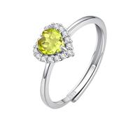 WLLDDDIU Herzförmiger Edelstein-Solitär-Halo-Versprechensring Für Frauen, Silberne Geburtssteinringe, Jahrestag, Cz, Simulierter Diamant-Ehering Für Sie Mit Box, Peridot