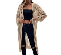 WLLDDDIU Langer Damen Cardigan leicht gestrickt ausgehöhlt Bolero Shrugs eleganter Kimono Cardigan mit 3/4 Ärmeln Boho Shrugs Strickjacke (DE/NL/SE/PL, Alphanumerisch, L, Regular, Regular, apricot)