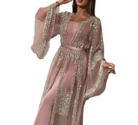 WLLDDDIU Langer Damen Cardigan,Leichter Chiffon,durchsichtiger Shrugs Cardigan,eleganter Bolero Cardigan,vorne offen,Mesh Shrugs Tops,Jacke,Abendmode,Bikini Cover Up Schalbluse,Pink,XL