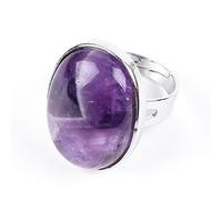 WLLDDDIU Natürlicher Amethyst-Kristallring, Oval, Großer Ring, Verstellbarer Offener Damenring, Reiki-Balance, Steinringe, Knöchel-Fingerringe, Ewigkeitsring Für Frauen, Mädchen, Männer