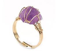 WLLDDDIU Natürlicher Amethyst-Ring Unregelmäßiger Rauer Kristall Goldener Ring Verstellbar Offene Steinringe Für Frauen Reiki-Balance Knöchel-Fingerringe Für Frauen Mädchen Männer