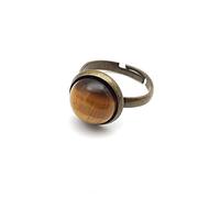 WLLDDDIU Natürlicher Brauner Tigerauge-Steinring Kristallweinlese-Bronze-Farbring Verstellbarer Damen-Ring Mit Offenem Stein Reiki-Balance-Knöchel-Finger-Ringe Ewigkeitsring Für Frauen, Mädchen,