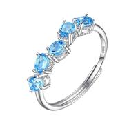 WLLDDDIU Natürlicher Edelstein Amethyst/Citrin/Topas/Peridot/Rubin Silber Halb Ewigkeitsring Für Frauen Geburtsstein Jahrestag Hochzeit Verlobungsring Für Sie Topas