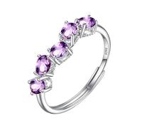 WLLDDDIU Natürlicher Edelstein Amethyst/Citrin/Topas/Peridot/Rubin Silber Halb Ewigkeitsring Für Frauen Geburtsstein Jahrestag Hochzeit Verlobungsring Für Sie Amethyst