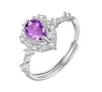 WLLDDDIU Natürlicher Edelstein Solitär Halo Verlobungsring Im Birnenschliff Für Damen Silber Twist Infinity Ring Verstellbares Blattband Simulierter Diamant Verlobungsring Für Sie Amethyst