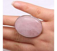 WLLDDDIU Natürlicher Großer Rosafarbener Rosenquarzring Kristall Übertriebener Ovaler Ring Verstellbarer Damen Offener Stein Ringe Reiki Balance Knöchel Finger Ringe Ewigkeitsring Für Frauen M