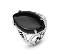 WLLDDDIU Natürlicher Großer Schwarzer Onyx-Ring Kristall-Pferdeaugen-Form-Ring Verstellbarer Damen-Ring Mit Offenem Stein Reiki-Balance Knöchel-Finger-Ringe Ewigkeitsring Für Frauen, Mädchen, M