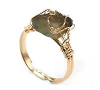 WLLDDDIU Natürlicher Labradorit-Ring Unregelmäßiger Rauer Kristall Goldener Ring Verstellbar Offene Steinringe Für Frauen Reiki-Balance Knöchel-Fingerringe Für Frauen Mädchen Männer