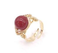 HGJH Natürlicher Roter Onyx-Ring Goldener Runder Kristall-Twining-Ring Verstellbarer Damen-Ring Mit Offenem Stein Reiki-Balance Knöchel-Fingerringe Ewigkeitsring Für Frauen Mädchen Männer