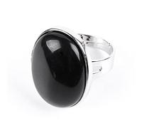 WLLDDDIU Natürlicher Schwarzer Obsidian-Kristallring Ovaler Großer Ring Verstellbarer Offener Ring Für Frauen Reiki-Balance-Steinringe Knöchel-Finger-Ringe Ewigkeitsring Für Frauen, Mädchen, M