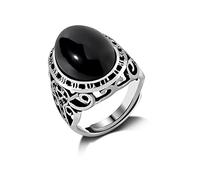ASDFY Natürlicher Schwarzer Onyx-Ring Kristall Breiter Runder Ring Verstellbare Offene Steinringe Für Frauen Reiki-Balance Knöchel-Finger-Ringe Ewigkeitsring Für Frauen, Mädchen, Männer
