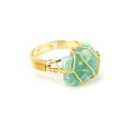 WLLDDDIU Natürlicher Unregelmäßiger Grüner Aventurin-Ring Golddraht Kristall-Twining-Ring Verstellbarer Offener Ring Für Frauen Yoga Reiki Balance-Stein Ringe Knöchel-Fingerringe Für Frauen M