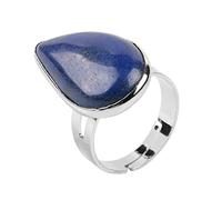 WLLDDDIU Natursteinring Kristall-Wassertropfen-Ring, Verstellbar, Offene Steinringe, Reiki-Balance, Knöchel-Fingerringe, Ewigkeitsring Für Frauen, Mädchen, Männer, Lapislazuli