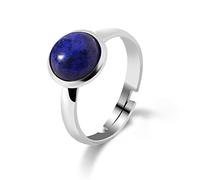 WLLDDDIU Natursteinring Kristallrunder Ring Verstellbarer Offener Steinring Für Frauen Reiki Balance Knöchel Fingerringe Ewigkeitsring Für Frauen Mädchen Männer, Lapislazuli