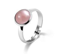 WLLDDDIU Natursteinring Kristallrunder Ring Verstellbarer Offener Steinring Für Frauen Reiki-Balance Knöchel-Finger-Ringe Ewigkeitsring Für Frauen, Mädchen, Männer, Rosenquarz