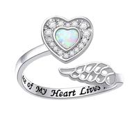 WLLDDDIU Opalringe für Damen, 925Er Sterlingsilber, Herzring mit Zirkonia, Verstellbar, Stapelbar, Statement-Ring mit Engelsflügeln, Daumenring, Durchdachtes Geschenk für Mutter, Oma, Ehefrau