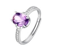 WLLDDDIU Oval Geschliffener Natürlicher Edelstein Amethyst/Citrin/Topas/Peridot/Rubin, Silberne Verlobungsringe Für Frauen, Solitär-Verlobungsring, Simulierter Diamant, Jahrestags-Ehering Für Si