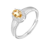 WLLDDDIU Oval Geschliffener Natürlicher Geburtsstein-Edelsteinring Für Damen, Silberner Solitär-Halo-Verlobungsring, Vintage-Ehering, Gebürsteter Vintage-Stil, Verstellbarer Ewigkeits-Verspreche