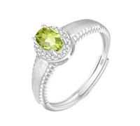 WLLDDDIU Oval Geschliffener Natürlicher Geburtsstein-Edelsteinring Für Damen, Silberner Solitär-Halo-Verlobungsring, Vintage-Ehering, Gebürsteter Vintage-Stil, Verstellbarer Ewigkeits-Verspreche