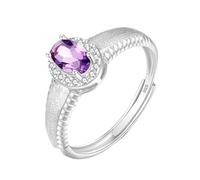 WLLDDDIU Oval Geschliffener Natürlicher Geburtsstein-Edelsteinring Für Damen, Silberner Solitär-Halo-Verlobungsring, Vintage-Ehering, Gebürsteter Vintage-Stil, Verstellbarer Ewigkeits-Verspreche